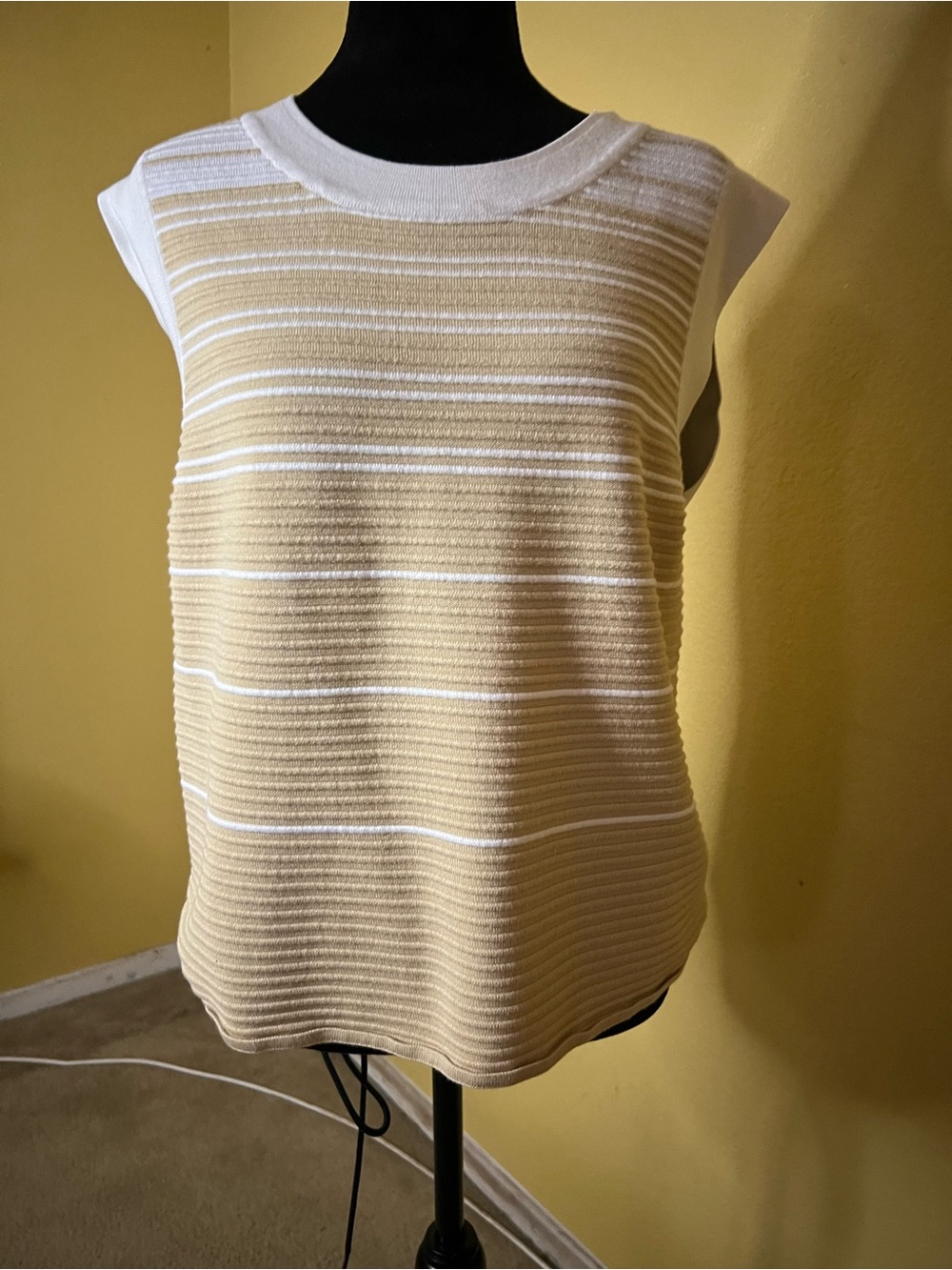 Striped Sleeveless Knit Tank - Cream & White